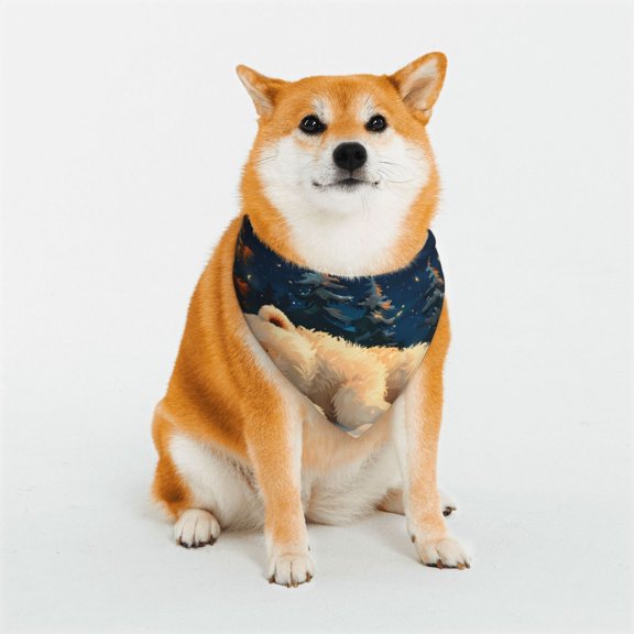Rateoe Starry Sky Sleep White Bear Print Pet Scarf for Dogs and Cats – Stylish Reflective Design, Breathable & Durable Pet Bandana with Quick-Release Buckle-Medium