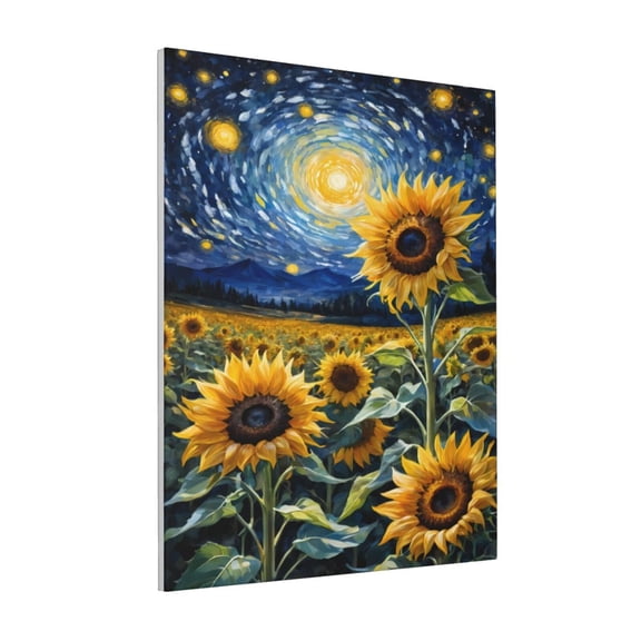 Rateoe Starry Sky Sunflower Pattern Decorative Picture – Unique Modern Wall Art, Ready-to-Hang Canvas Print for Home (Vertical)