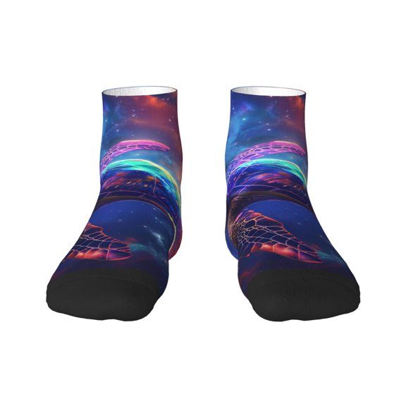 Rateoe Starry Sky Turtle Pattern Quarter Crew Socks,Toe Seamed Ankle Socks,Cotton Cushioned Breathable Athletic Crew Sports Socks