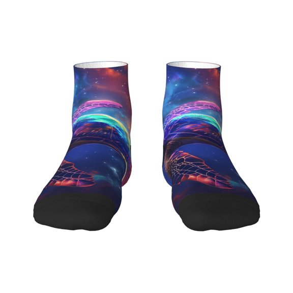 Rateoe Starry Sky Turtle Pattern Quarter Crew Socks,Toe Seamed Ankle Socks,Cotton Cushioned Breathable Athletic Crew Sports Socks