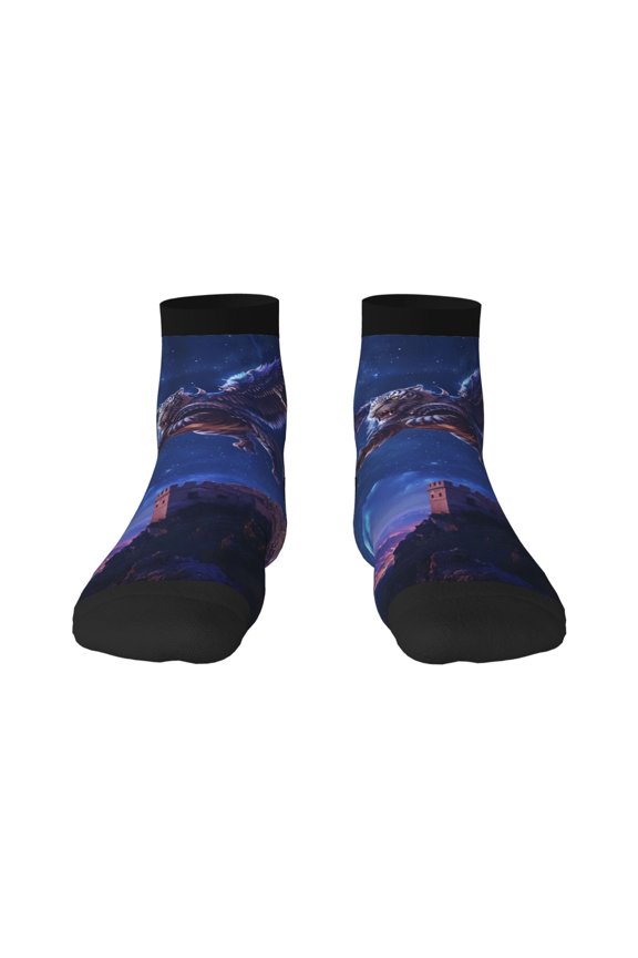 Starry Sky Wall Flying Tiger Pattern Quarter Crew Socks,Toe Seamed Ankle Socks,Cotton Cushioned Breathable Athletic Crew Sports Socks
