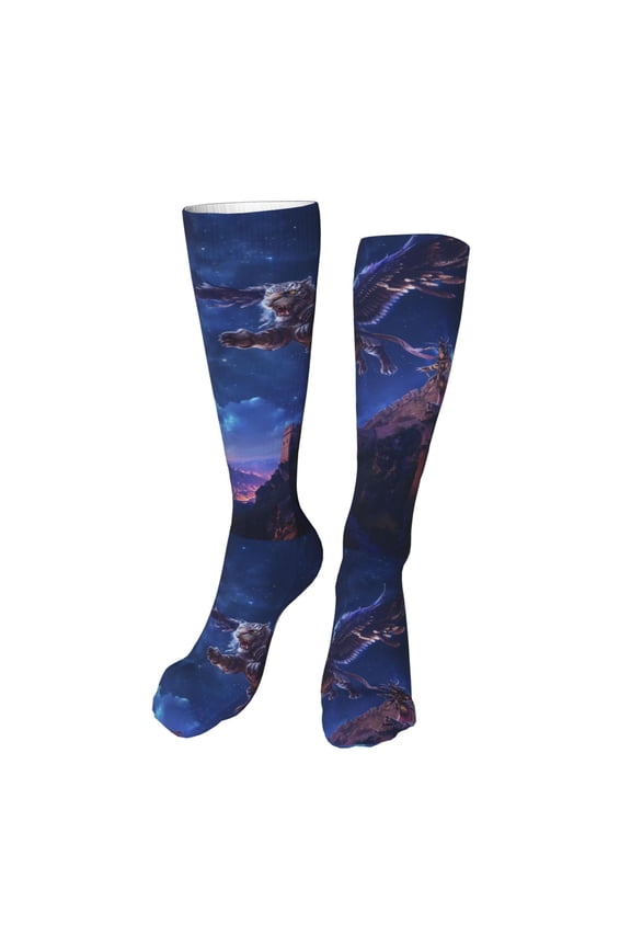 Starry Sky Wall Flying Tiger print Women's Men's Novelty 20in Crew Socks Cotton Socks Knee High Socks for Walking,Running,Nurses,Pregnancy-One Size