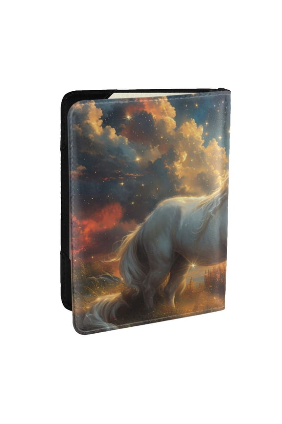 Starry Sky White Horse Pattern Passport Holder Wallet Leather Mulit-purpose Travel Wallet Credit Cards Case ,Passport Cover for Women Men-6.5 in