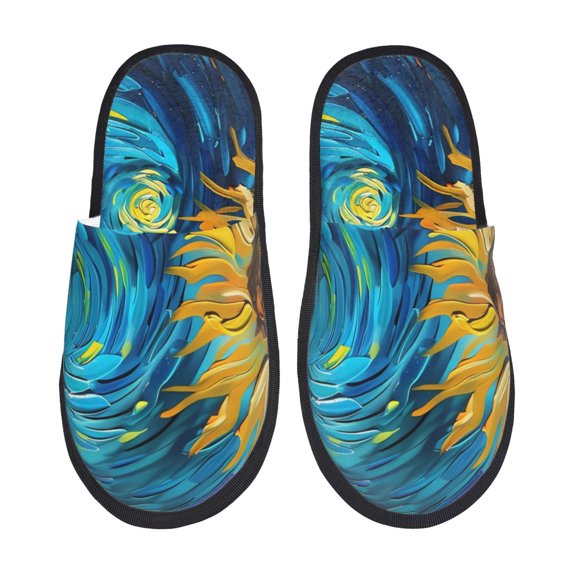 Rateoe Starry Sunflower Dreamscape Pattern Fuzzy Slippers Fuzzy Soft House Slippers Plush Furry Warm Cozy Open Toe Fluffy Home Shoes-Large
