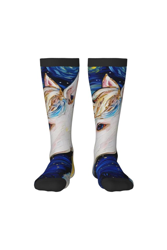 Starry White Horse Pattern Women’s Knee High Crew Socks,Trouser Socks Comfortable, Breathable, Moisture-Wicking and Soft