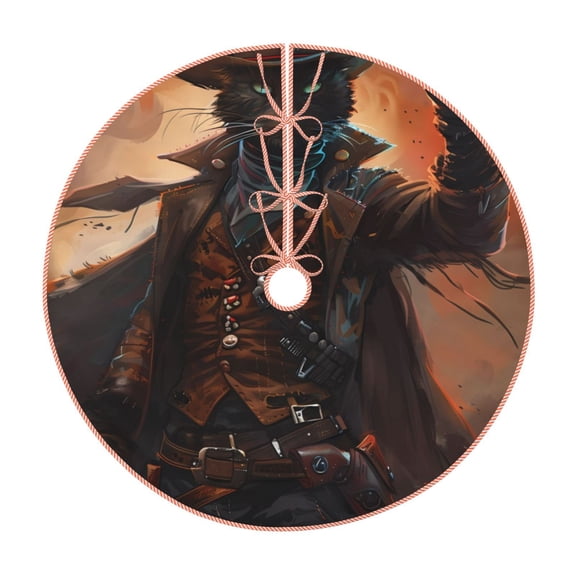 Rateoe Steampunk Cowboy Cat Pattern Christmas Tree Skirt with Ties, Christmas Tree Decorations, Farmhouse Christmas Decor Xmas Holiday Decorations-48"