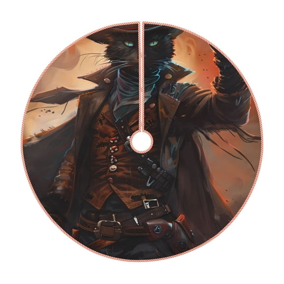 Rateoe Steampunk Cowboy Cat Pattern Christmas Tree Skirt with Ties, Christmas Tree Decorations, Farmhouse Christmas Decor Xmas Holiday Decorations-