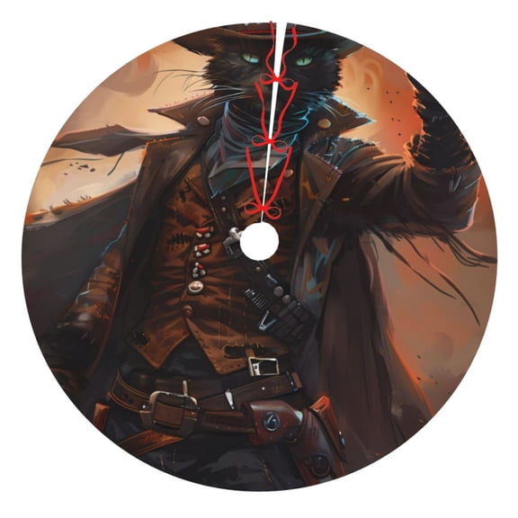 Rateoe Steampunk Cowboy Cat Print Christmas Tree Skirt 48" for Xmas Holiday New Year Party Circle Tree Mat Ornaments Decoration