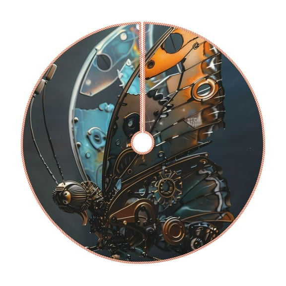 Rateoe Steampunk Mechanical Butterfly Pattern Christmas Tree Skirt with Ties, Christmas Tree Decorations, Farmhouse Christmas Decor Xmas Holiday Decorations-36"