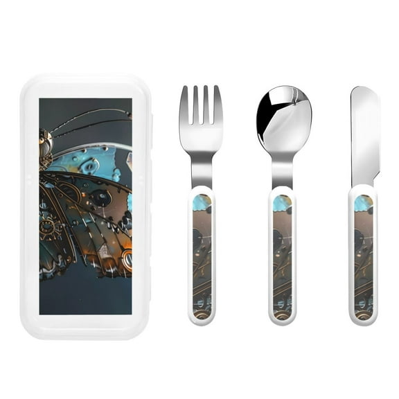 Rateoe Steampunk Mechanical Butterfly for Stainless Steel Kids Silverware Set - Child and Toddler Safe Flatware - Children's Knife, Fork And Spoon Set