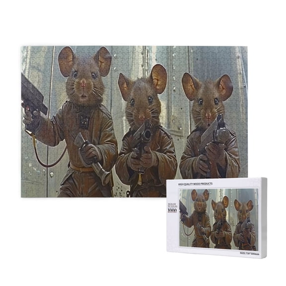 Rateoe Steampunk Space Mice Warriors Pattern Wooden Picture Puzzle ,1000 Piece Jigsaw Puzzle ,Family Fun Puzzle, Home Dcor Puzzle, Gift Puzzle(Horizontal style)