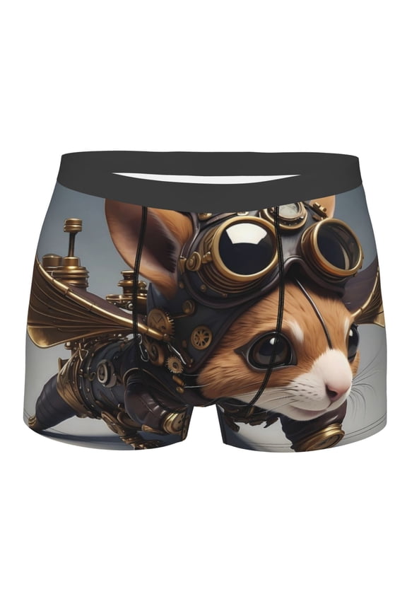 Steampunk Squirrel Pilot Mens Boxer Briefs Poly Spandex Performance Boxer Briefs Underwear Hem Boxer Briefs - Medium