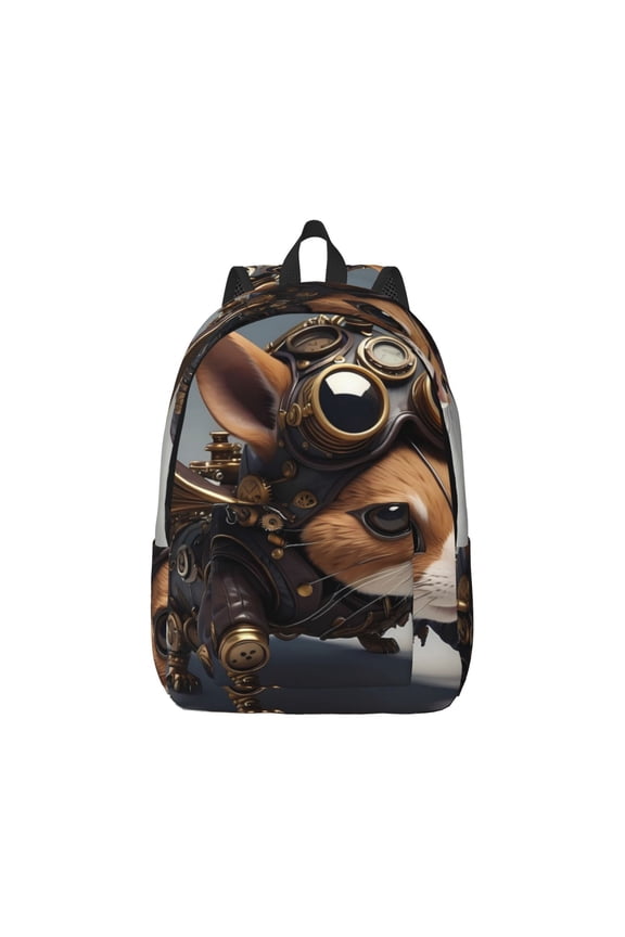 Steampunk Squirrel Pilot Pattern Canvas College Laptop Backpack,Travel Daypack,Durable Rucksack Travel Notebook Bag School Backpack Book Bag for Men Women-Small