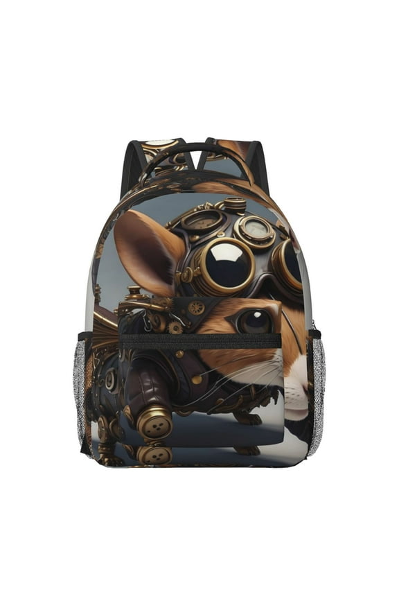 Steampunk Squirrel Pilot Pattern Durable Student Backpack Laptop Bag- Ergonomic Design, Waterproof Twill Fabric - Ideal for School, Travel, and Outdoor Activities