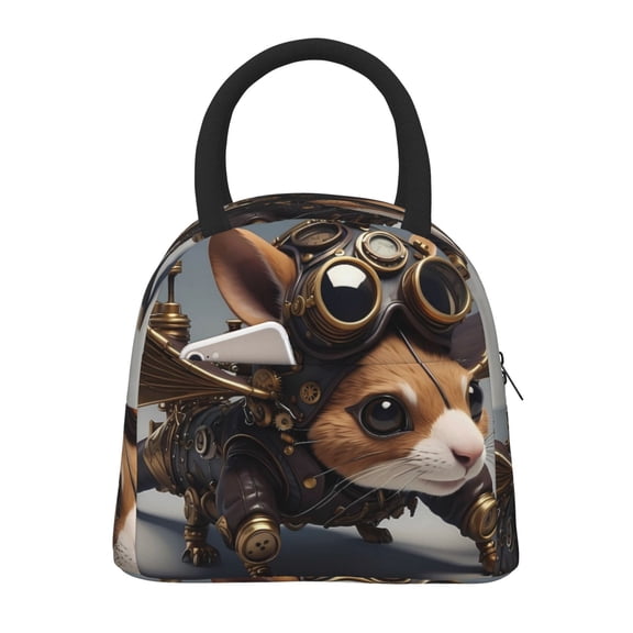 Rateoe Steampunk Squirrel Pilot Pattern Lunch Bag Women, Lunch Box, Lunch Bag, Small Leakproof Lunch Tote Large Capacity Reusable Insulated Cooler Lunch Container