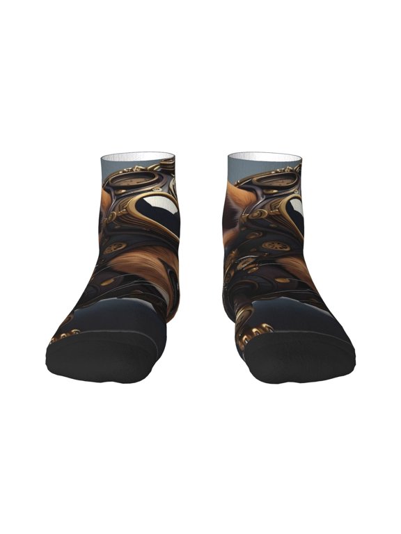 Steampunk Squirrel Pilot Pattern Quarter Crew Socks,Toe Seamed Ankle Socks,Cotton Cushioned Breathable Athletic Crew Sports Socks