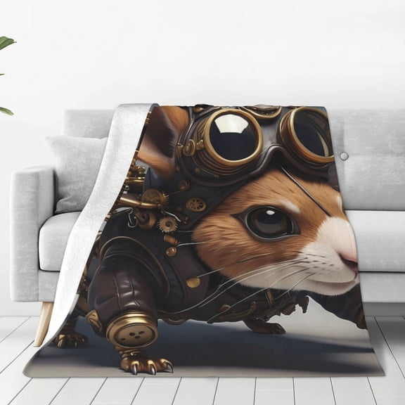 Rateoe Steampunk Squirrel Pilot Print Fuzzy Fleece Throw Blanket Extra Large,Super Soft,Fluffy and Warm Blankets for Couch,Bed,All Season Use (60"x50")