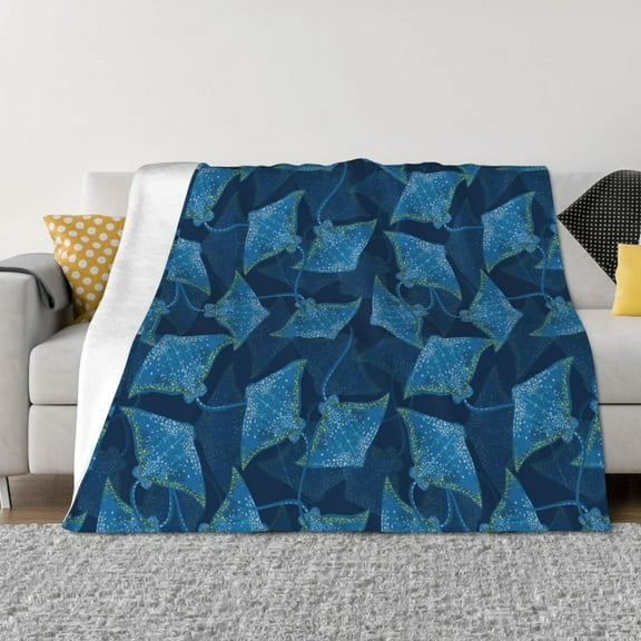 Rateoe Stingray Pattern Flannel Throw Blanket, Ultra-soft Blanket for Bed, Couch, Car, Hypoallergenic Anti-pilling blanket-