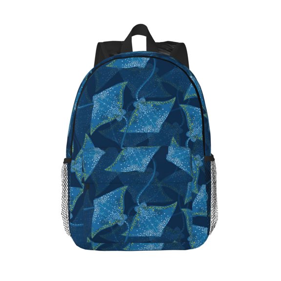 Rateoe Stingray Pattern Student Backpack Water-resistant Backpack 15-inch Laptop Backpack Lightweight Adjustable School Backpack