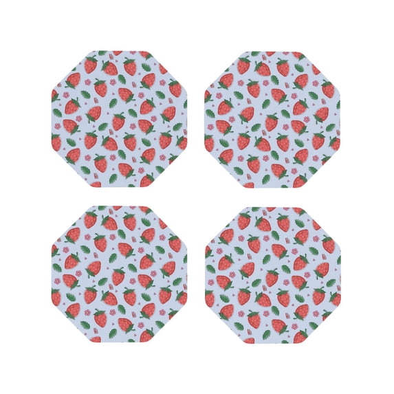 Rateoe Strawberries Drawing Drink Coasters Set of 4 Leather Coasters Spill Protection for Table Desk,Durable and Non Slip Leather Coaster ,4 Inches Drink Mats-Octagon