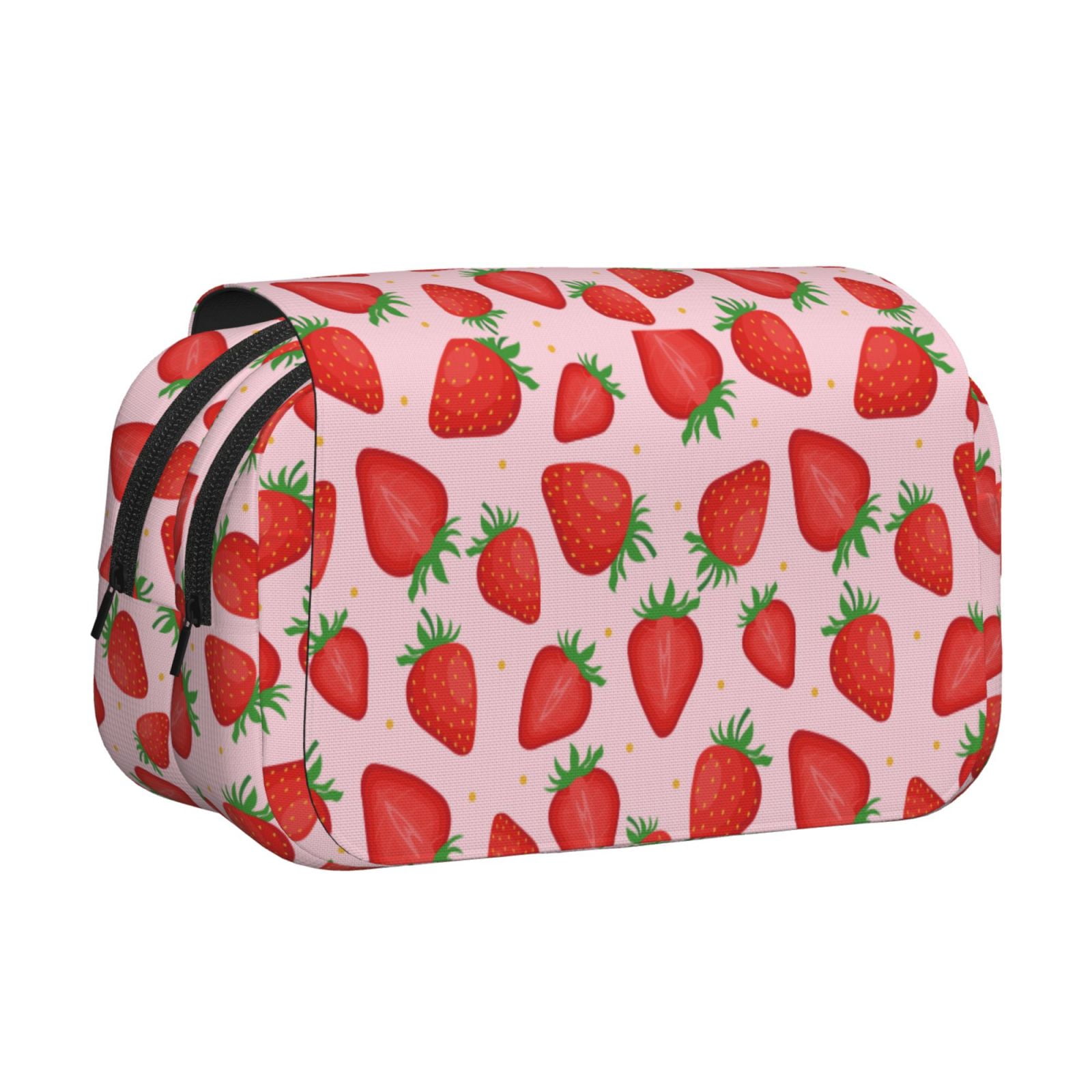 Rateoe Strawberries Pattern Double Clamshell Pen Case, Storage Organizer with Two Zipper Compartments– Holds Up to 50 Pencils & Pens