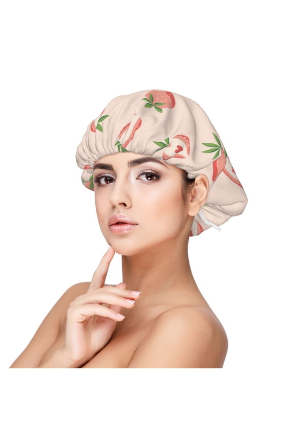 Strawberries Pattern Silk Satin Hair Bonnet for Sleeping, Adjustable Sleep Cap Turban for Women , Curly Straight Hair Long Large Braid