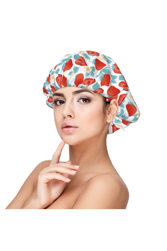Strawberries Pattern Silk Satin Hair Bonnet for Sleeping, Adjustable Sleep Cap Turban for Women , Curly Straight Hair Long Large Braid