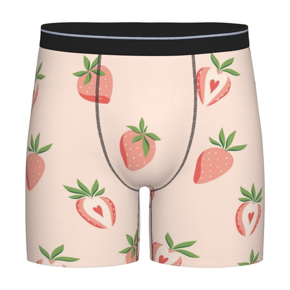 Rateoe Strawberries Print Men’s Underwear Boxer Briefs Soft Comfortable Underwear Boxer Briefs, Long Leg Briefs,Anti-chafing Boxer Briefs