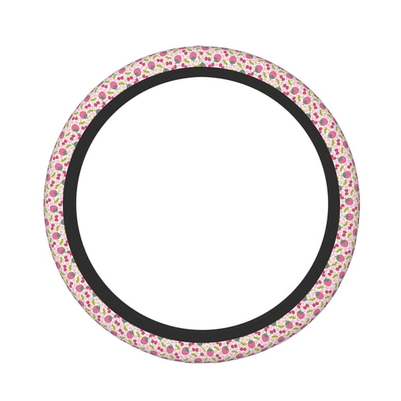 Rateoe Strawberry And Cheery Pattern Elastic Stretch Steering Wheel Cover, Universal 15 inch, Microfiber Breathable , Anti-Slip, Odorless, Easy Carry