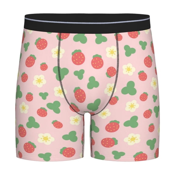 Rateoe Strawberry And Flowers Print Men’s Underwear Boxer Briefs Soft Comfortable Underwear Boxer Briefs, Long Leg Briefs,Anti-chafing Boxer Briefs