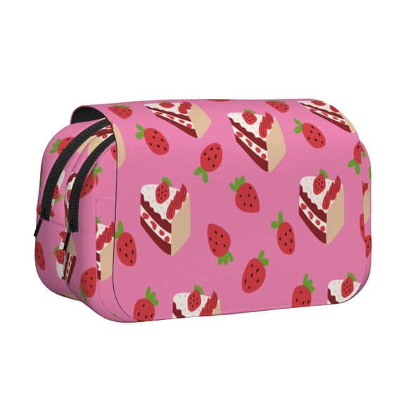Rateoe Strawberry Cake Pattern Double Clamshell Pen Case, Storage Organizer with Two Zipper Compartments– Holds Up to 50 Pencils & Pens