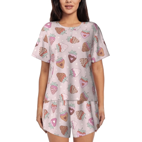 Rateoe Strawberry Cake for 2 Piece Short Sleeves Pajama Sets Casual Lounge Sleepwear Ladies Pjs Sets with Pocket-XX-Large