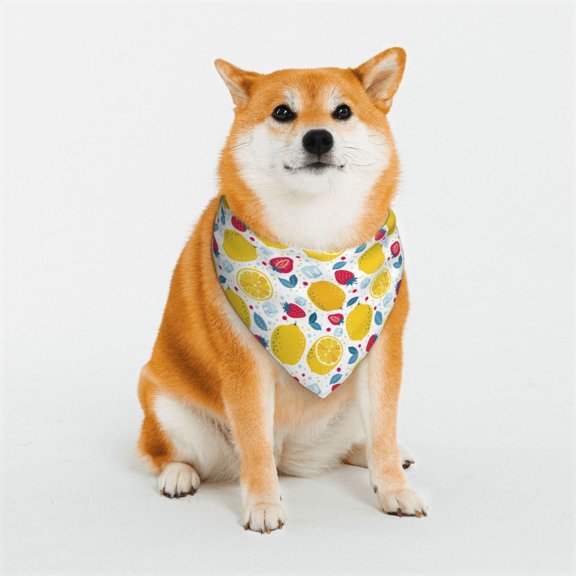 Rateoe Strawberry Lemon Print Pet Scarf for Dogs and Cats – Stylish Reflective Design, Breathable & Durable Pet Bandana with Quick-Release Buckle-Large
