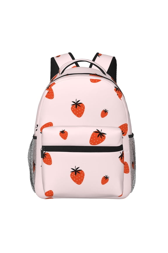 Strawberry Pattern Casual Backpack for School, Work, Travel Adjustable Straps, Multiple Compartments Ergonomic Design, Fits Laptops and Tablets