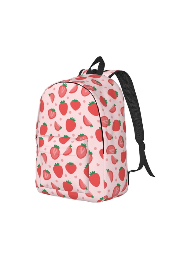 Strawberry Pattern Durable Canvas Backpack for Men & Women – Stylish & Lightweight – Adjustable Straps, Multiple Pockets – Fits 15-17 Inch LaptopsMedium