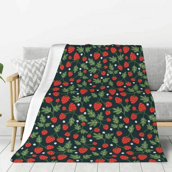 Rateoe Strawberry Pattern Flannel Throw Blanket, Ultra-soft Blanket for Bed, Couch, Car, Hypoallergenic Anti-pilling blanket-60"x50"(Vertical)