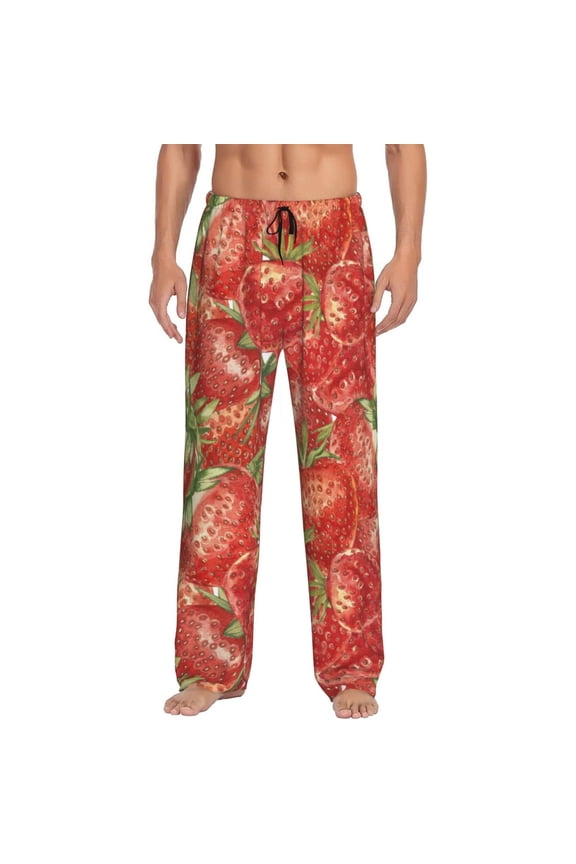 Strawberry Pattern Men’s Ultra-Soft Comfy Pajama Lounge Pants Sleepwear,Comfortable Lounge Wear,lightweight Pajamas, Casual Home Wear-Large