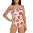 thumbnail image 1 of Rateoe Strawberry Pattern Women One Piece Swimsuits Tummy Control One Shoulder Bathing Suits Ruffle Swimwear-, 1 of 6