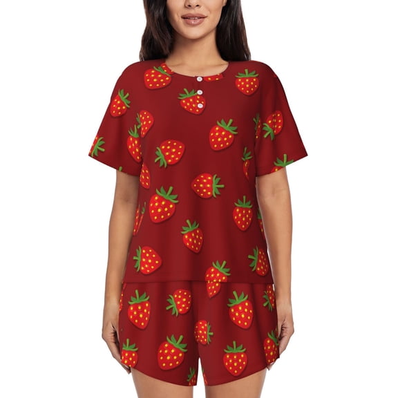Rateoe Strawberry Pattern Women's Short-Sleeved Pajama Set - 2 Piece Soft and Lightweight Sleepwear Set-4X-Large