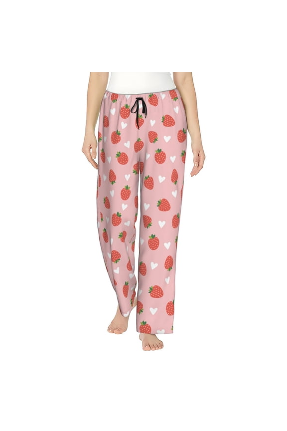 Strawberry Pattern Women’s Ultra-Soft Comfy Pajama Lounge Pants Sleepwear,Comfortable Lounge Wear,lightweight Pajamas, Casual Home Wear-X-Large