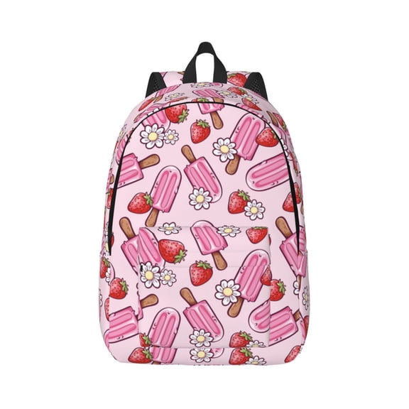 Rateoe Strawberry Popsicle Pattern Canvas College Laptop Backpack,Travel Daypack,Durable Rucksack Travel Notebook Bag School Backpack Book Bag for Men Women-Medium