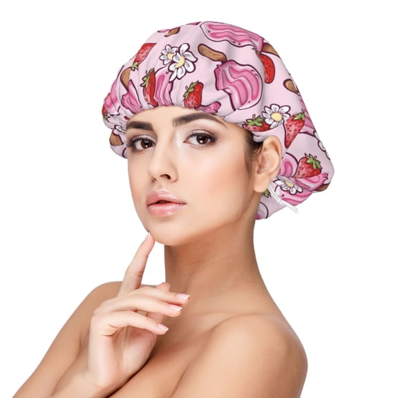 Rateoe Strawberry Popsicle Pattern Silk Satin Hair Bonnet for Sleeping, Adjustable Sleep Cap Turban for Women , Curly Straight Hair Long Large Braid