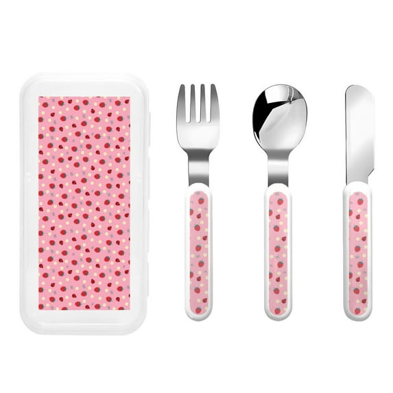 Rateoe Strawberry and Ladybugs for Stainless Steel Kids Silverware Set - Child and Toddler Safe Flatware - Children's Knife, Fork And Spoon Set