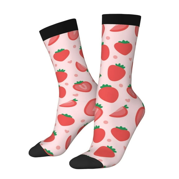 Rateoe Strawberry for Women Casual Calf Socks - Cute Crew Socks - Thin Soft Above Ankle Socks Size 5-11