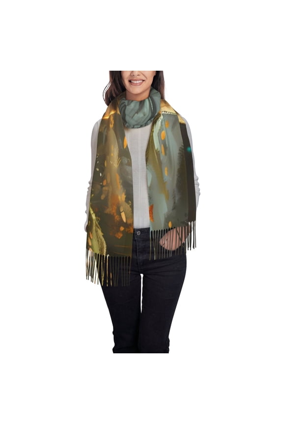 Streamside Meditating Fox Women's Traditional Scarf Wrap Tassel Shawl Fringes Neck Head Shawl Retro Scarf