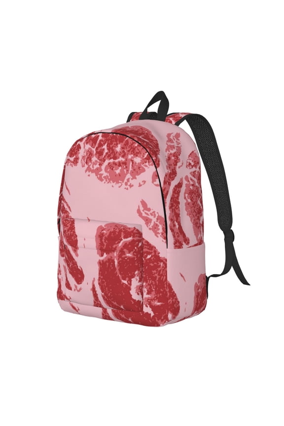 Striped Meat Pattern Durable Canvas Backpack for Men & Women – Stylish & Lightweight – Adjustable Straps, Multiple Pockets – Fits 15-17 Inch LaptopsMedium