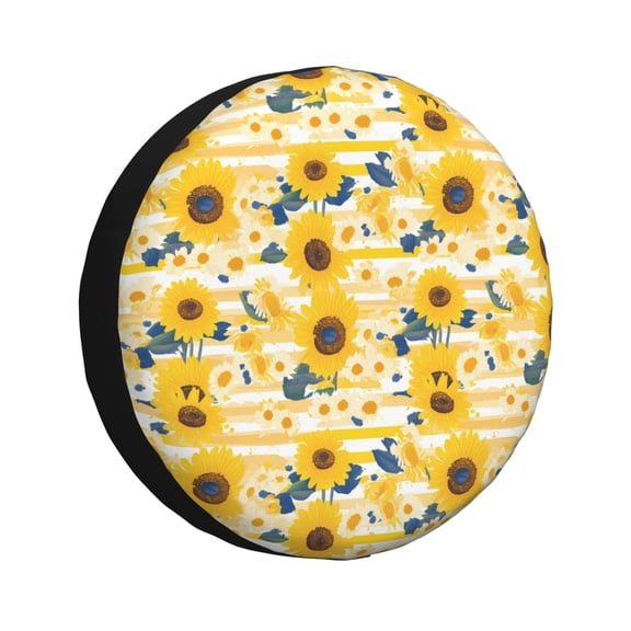 Rateoe Striped Sunflower Daisy Pattern Tire Cover Wheel Protectors Weatherproof Wheel Covers Universal Fit for Trailer Rv SUV Truck Camper Travel Trailers Accessories-14 inch