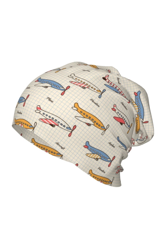 Striped Vintage Planes Kids Beanie Warm Knit Beanie Hats Boys Girls Winter Hat Soft Slouchy Hats for Kids