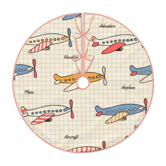 Rateoe Striped Vintage Planes Pattern Christmas Tree Skirt with Ties , Christmas Tree Decorations, Farmhouse Christmas Decor Xmas Holiday Decorations-30"