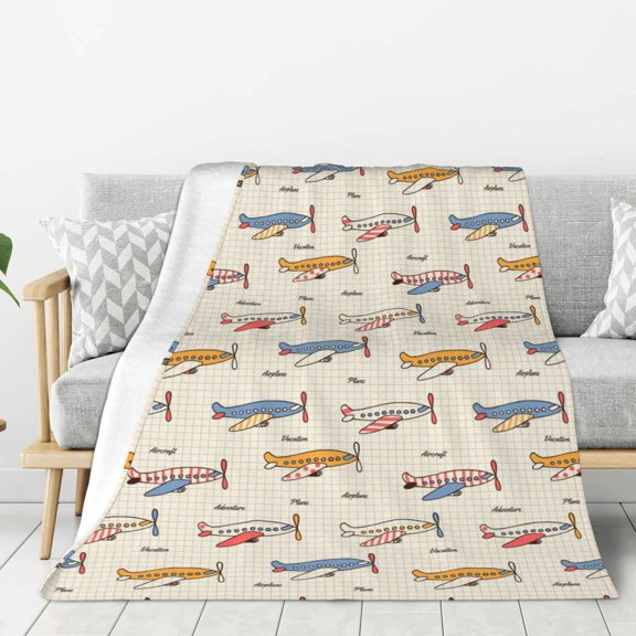 Rateoe Striped Vintage Planes Pattern Flannel Throw Blanket, Ultra-soft Blanket for Bed, Couch, Car, Hypoallergenic Anti-pilling blanket-80"x60"(Vertical)